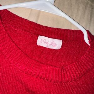 Pink Lily Vibrant Red Crew Neck Sweater